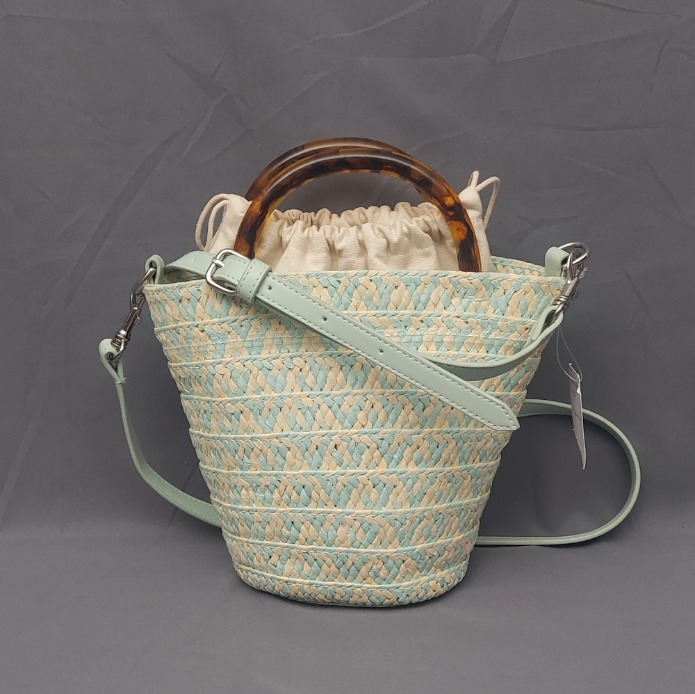 Banana Republic Woven Bucket Bag w/ Tortoiseshell Handles Crossbody Sample Purse